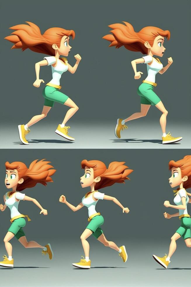 cartoon girl running in different poses. . photo