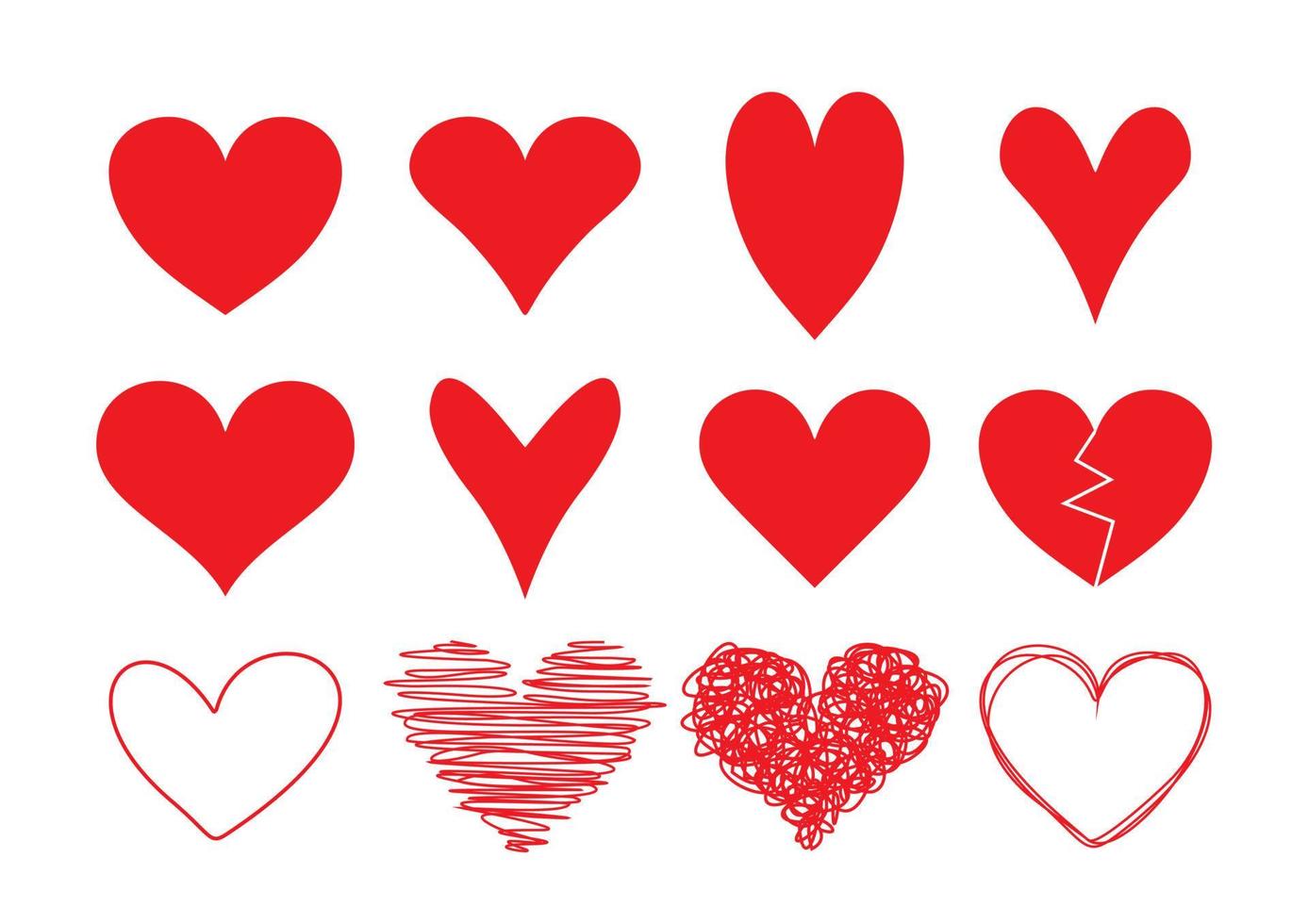 Vector hearts set. Hand drawn. Isolated on white background.