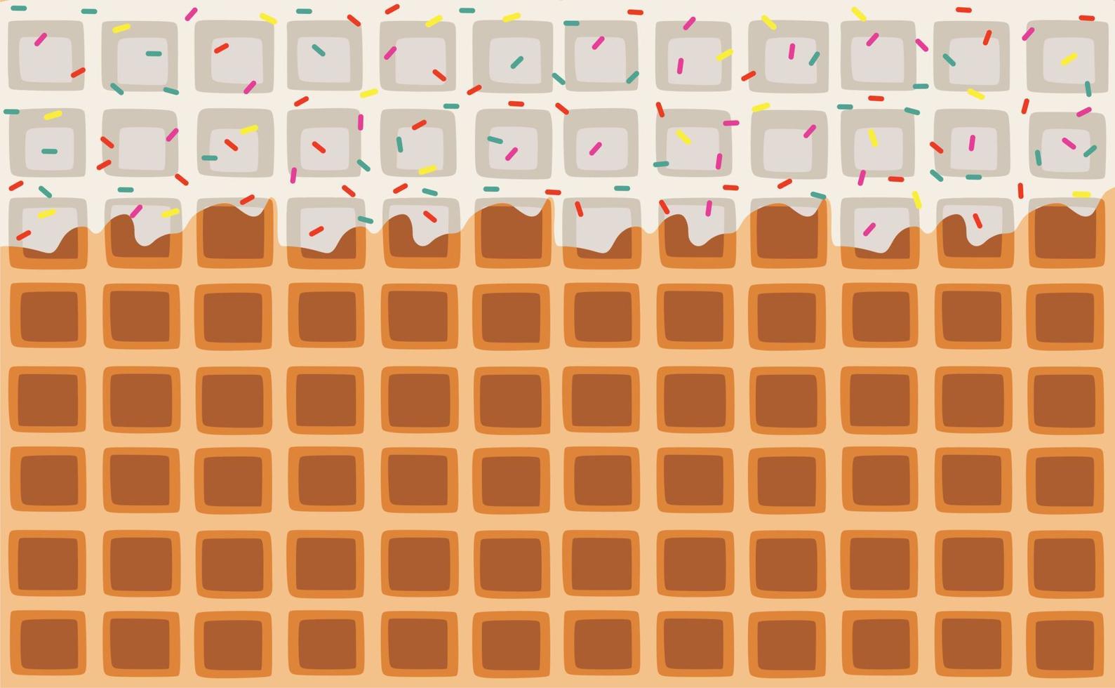 Wafer and flowing white chocolate - vector background. Sweet texture. Soft icing.