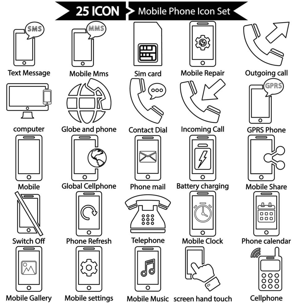 móvil teléfono línea icono conjunto vector