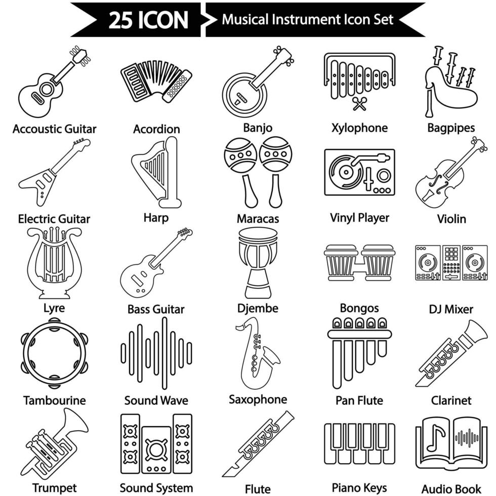 musical instrumento línea icono conjunto vector