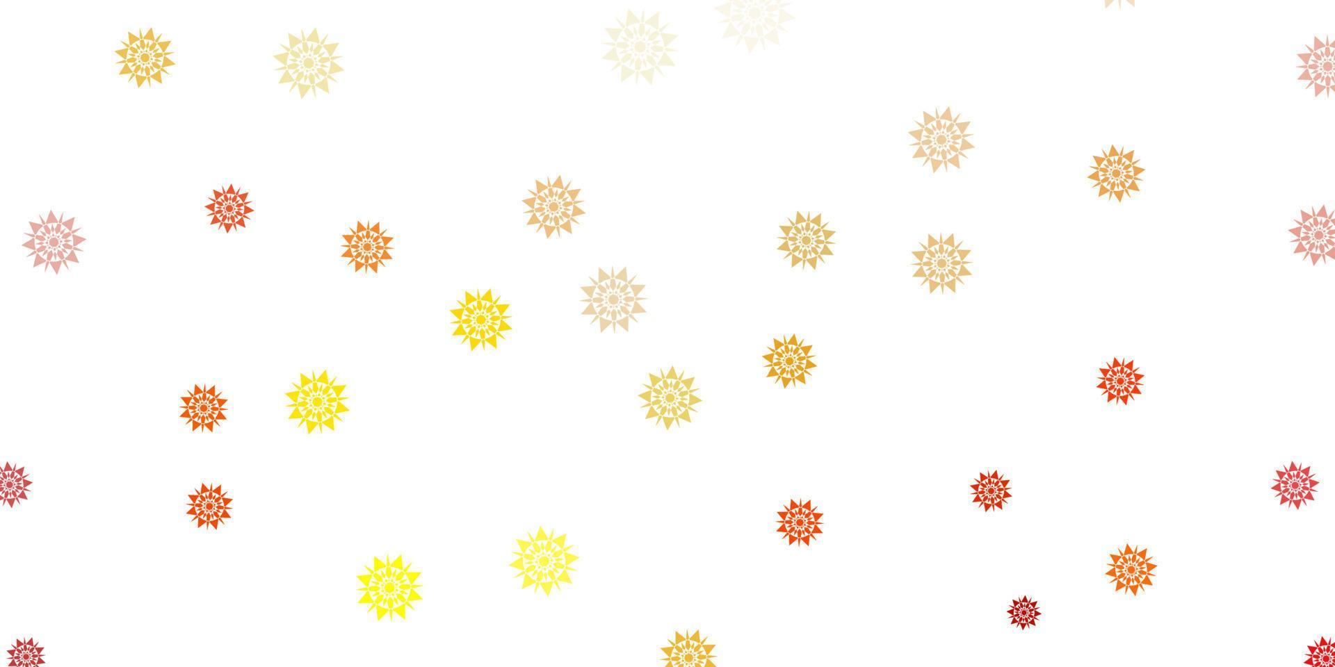 Light orange vector pattern with colored snowflakes.