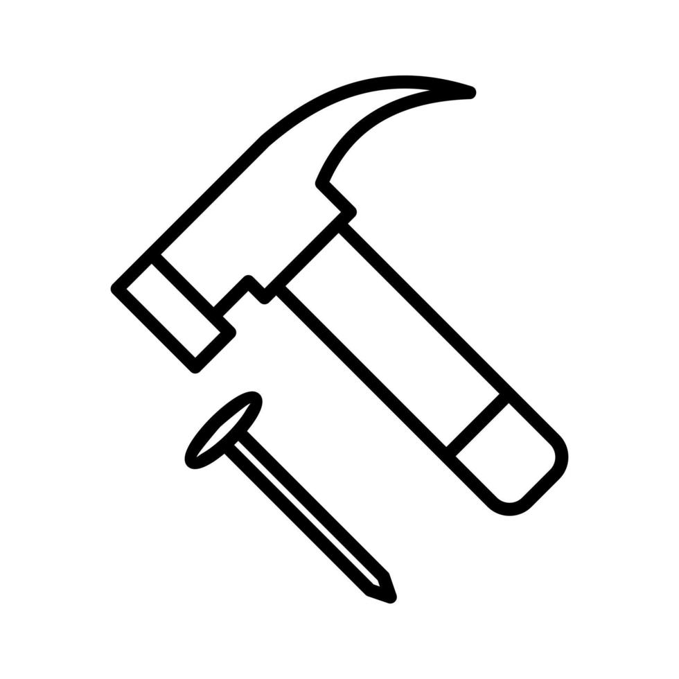 hammer and nail carpentry outline icon vector illustration