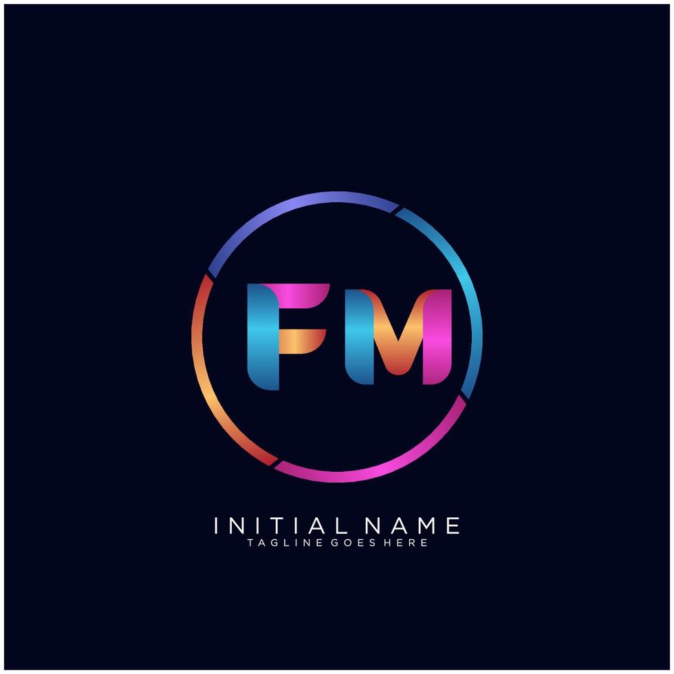 letra fm colorido logo prima elegante modelo vector