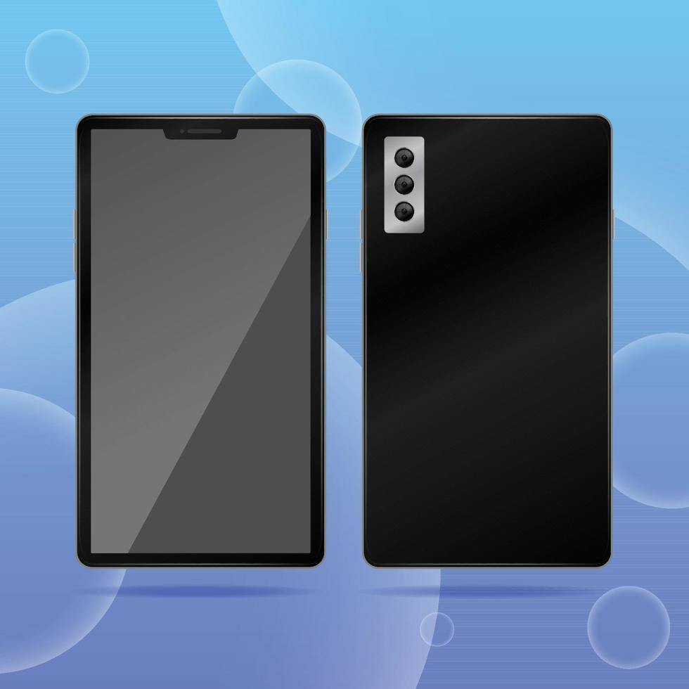 3D Black Grey Mobile Phone Mockup Template with Fluid Background vector