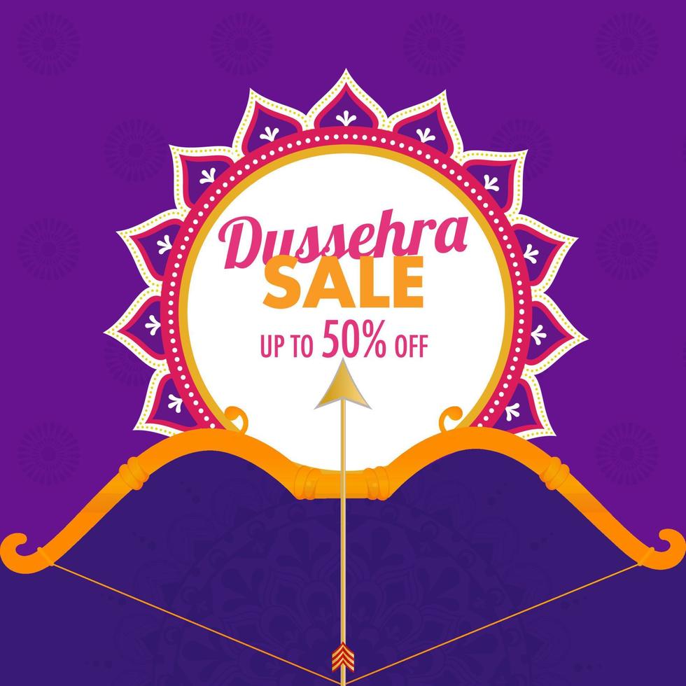 Dussehra Sale Poster Design With Bow Arrow illustration. vector