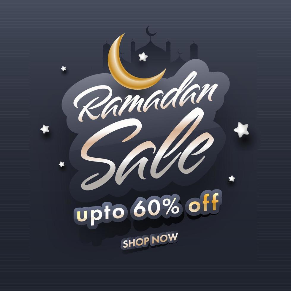 Ramdan Sale concept with crescent Moon on grey background. Islamic holy month of prayers concept. vector