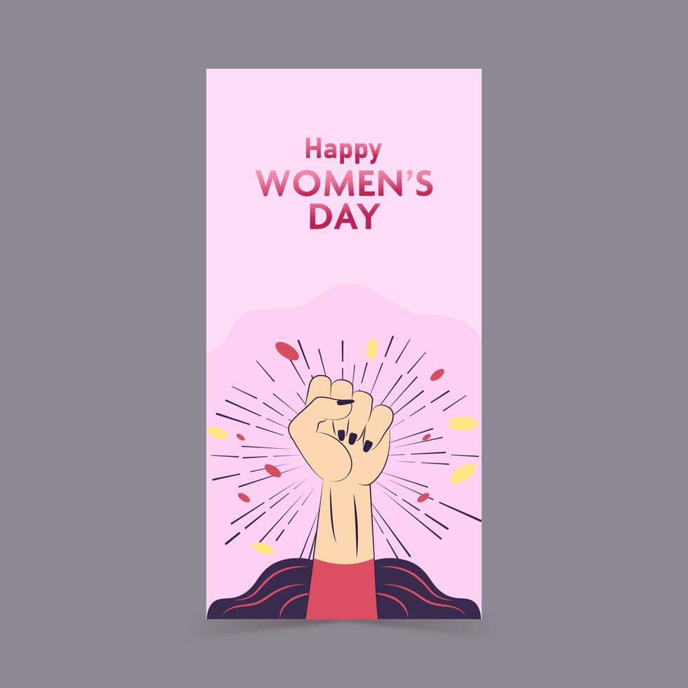 Pop Art Fist Raised Hand On Pink Background For Happy Women's Day Concept. vector