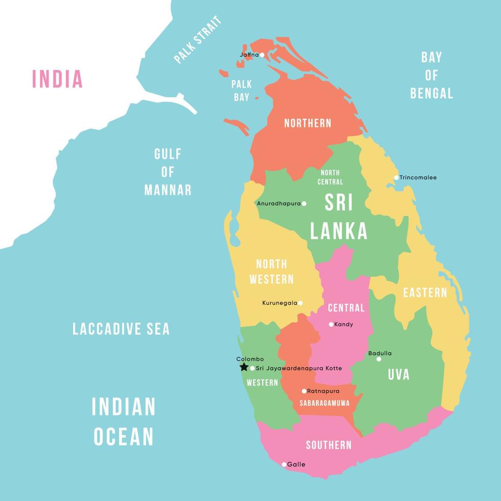 mapa de sri lanka y rodeando fronteras vector