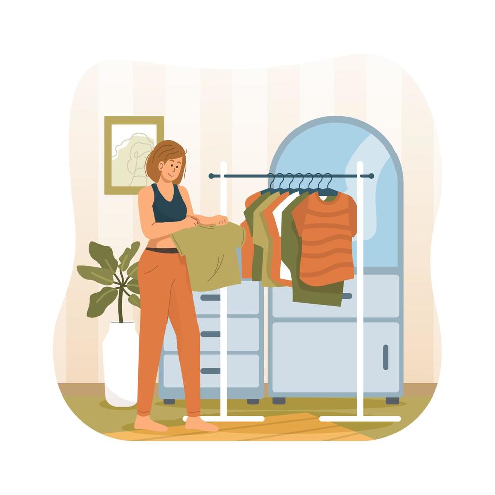 Woman choosing her clothes vector