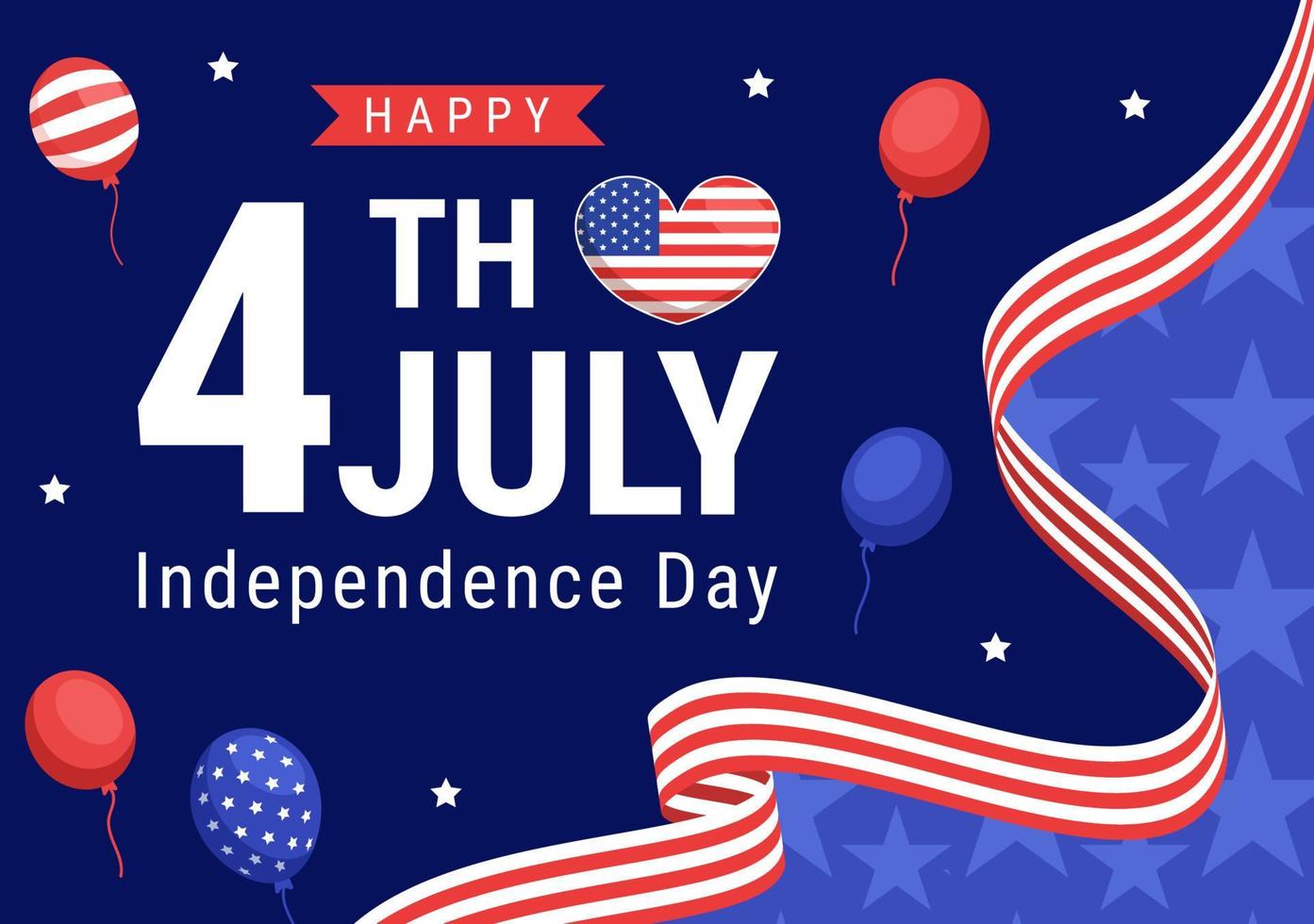 4th of July Independence Day USA Vector Illustration with American Flag and Balloons Background in Flat Cartoon Hand Drawn Landing Page Templates