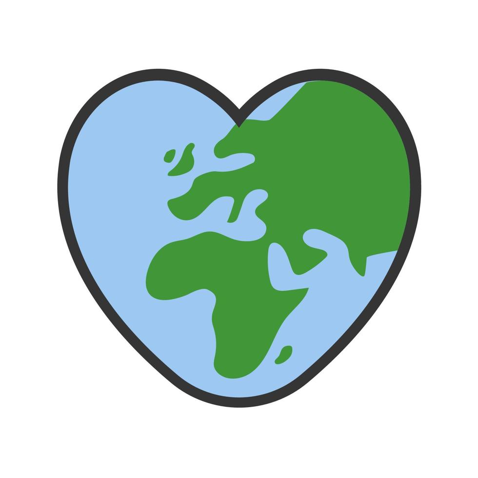 corazón conformado planeta tierra icono. eco simpático ambiental mensaje. amor mapa. vector