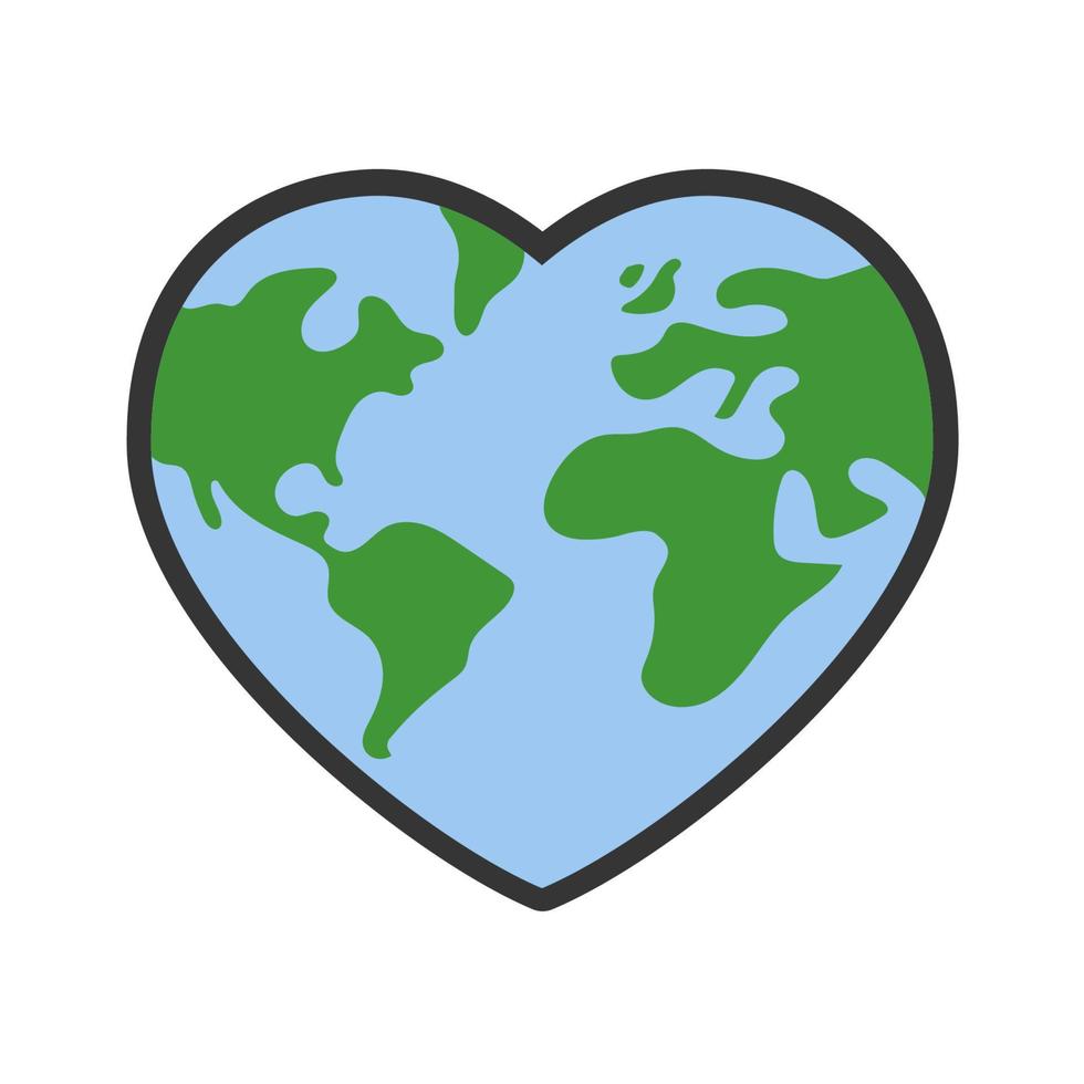 corazón conformado planeta tierra icono. eco simpático ambiental mensaje. amor mapa. vector