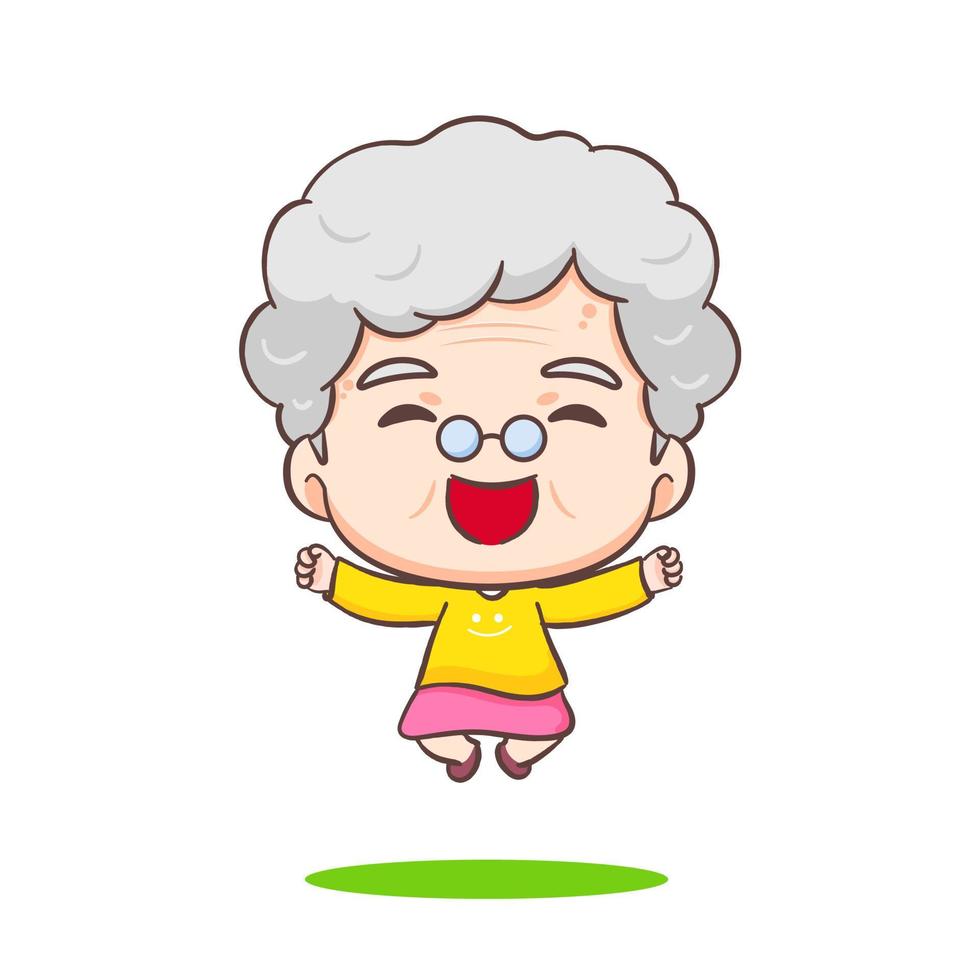 Cute grandmother cartoon character. Grandma doing activity. People and family concept desing. Adorable chibi vector illustration