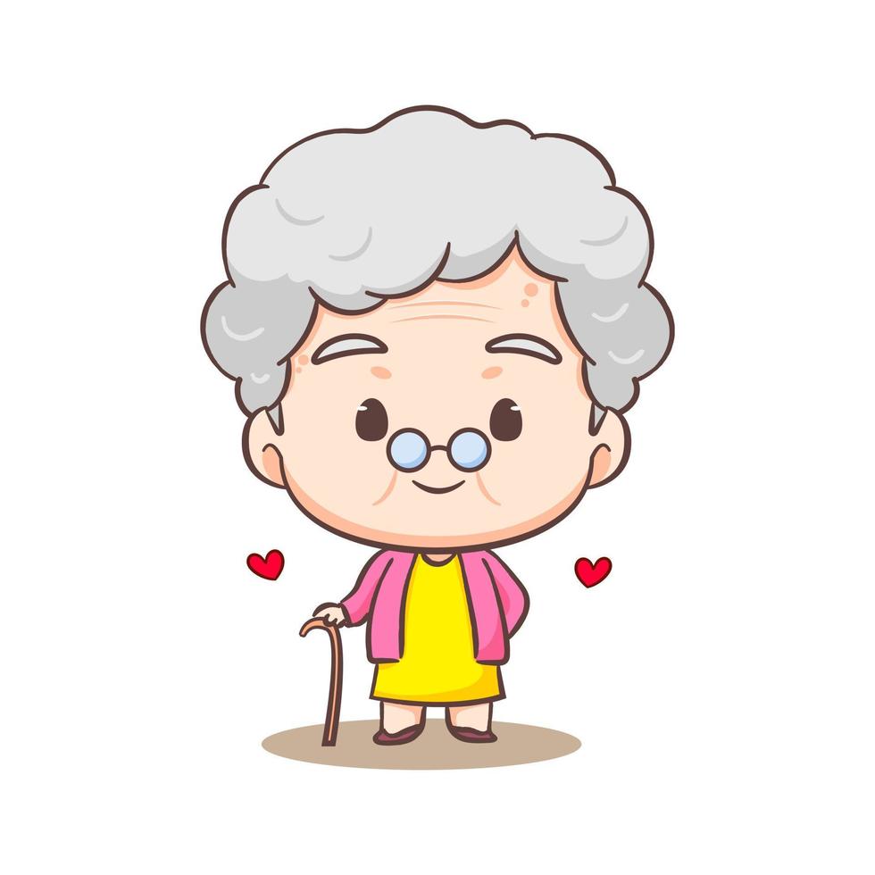 linda amoroso abuela dibujos animados personaje. personas concepto diseño. plano adorable chibi vector ilustración. aislado blanco antecedentes