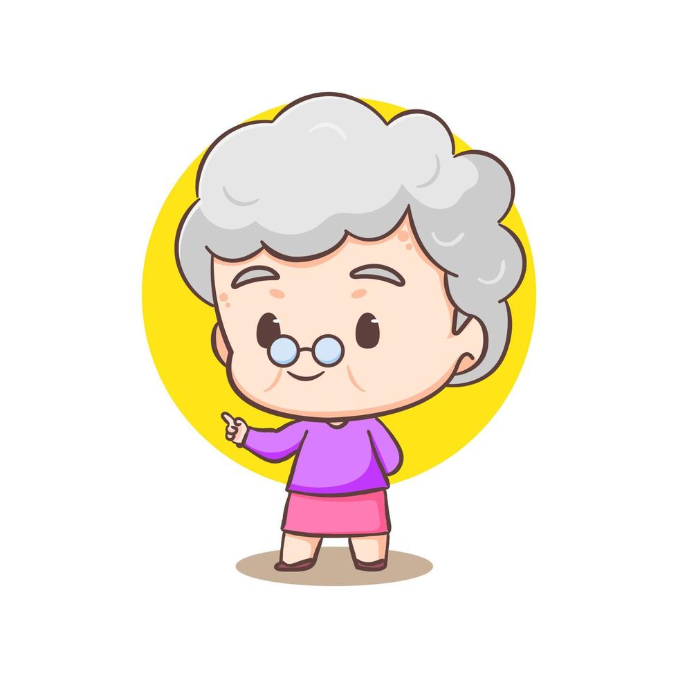 linda abuela dibujos animados personaje dando discurso. personas concepto diseño. plano adorable chibi vector ilustración. aislado blanco antecedentes