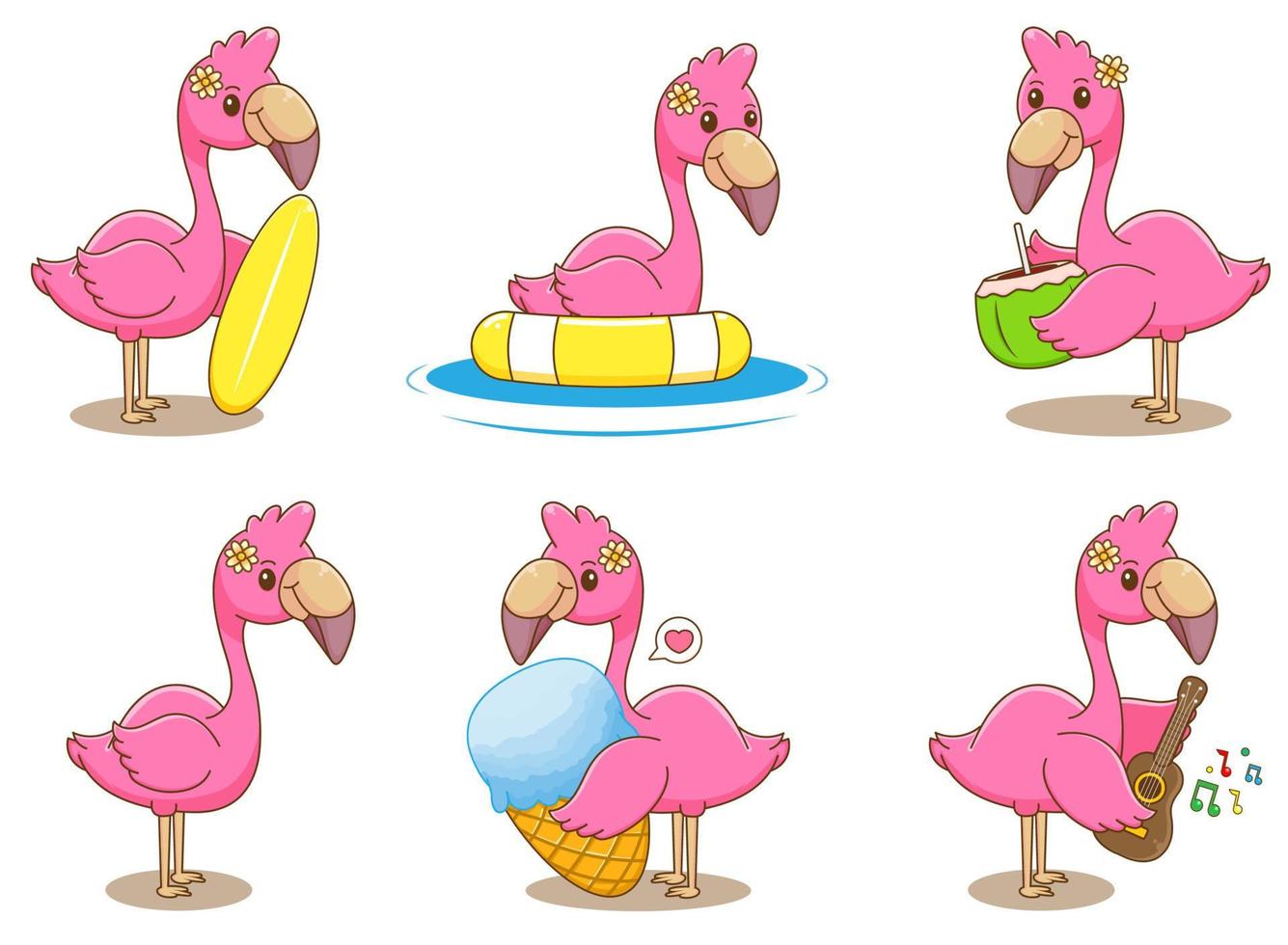 Cute flamingo playing together vector design illustration