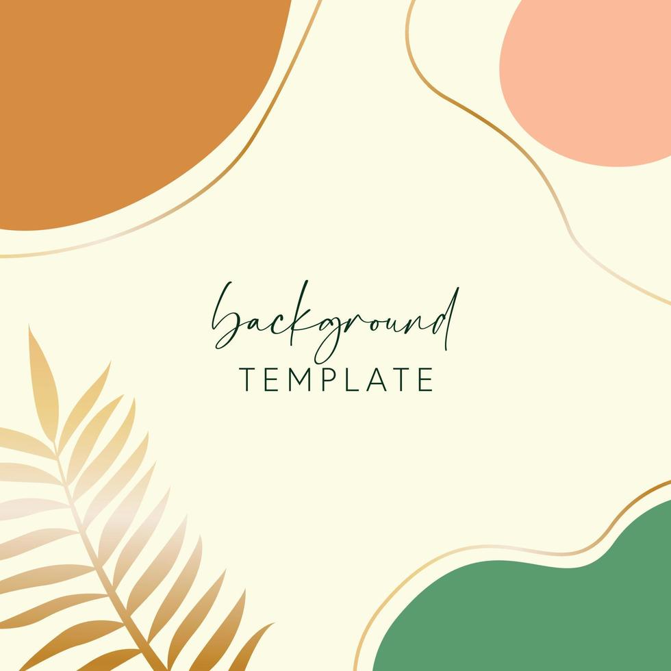 Abstract background vector template with geometric shapes and tropical leaves branch. Good for social media posts, mobile apps, banner designs, online promotions and adverts. Tropic vector background.