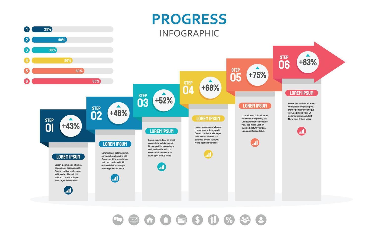 vistoso flecha Progreso infografía vector