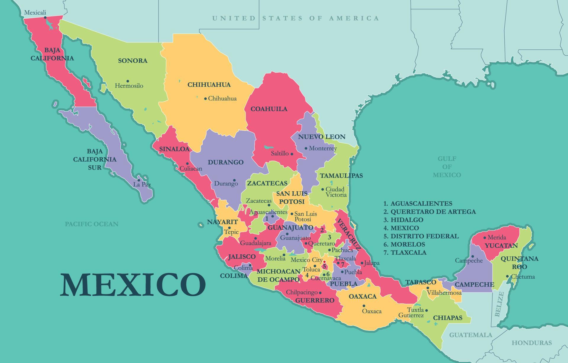 mexico mapa con estados y capitales 23052061 Vector en Vecteezy