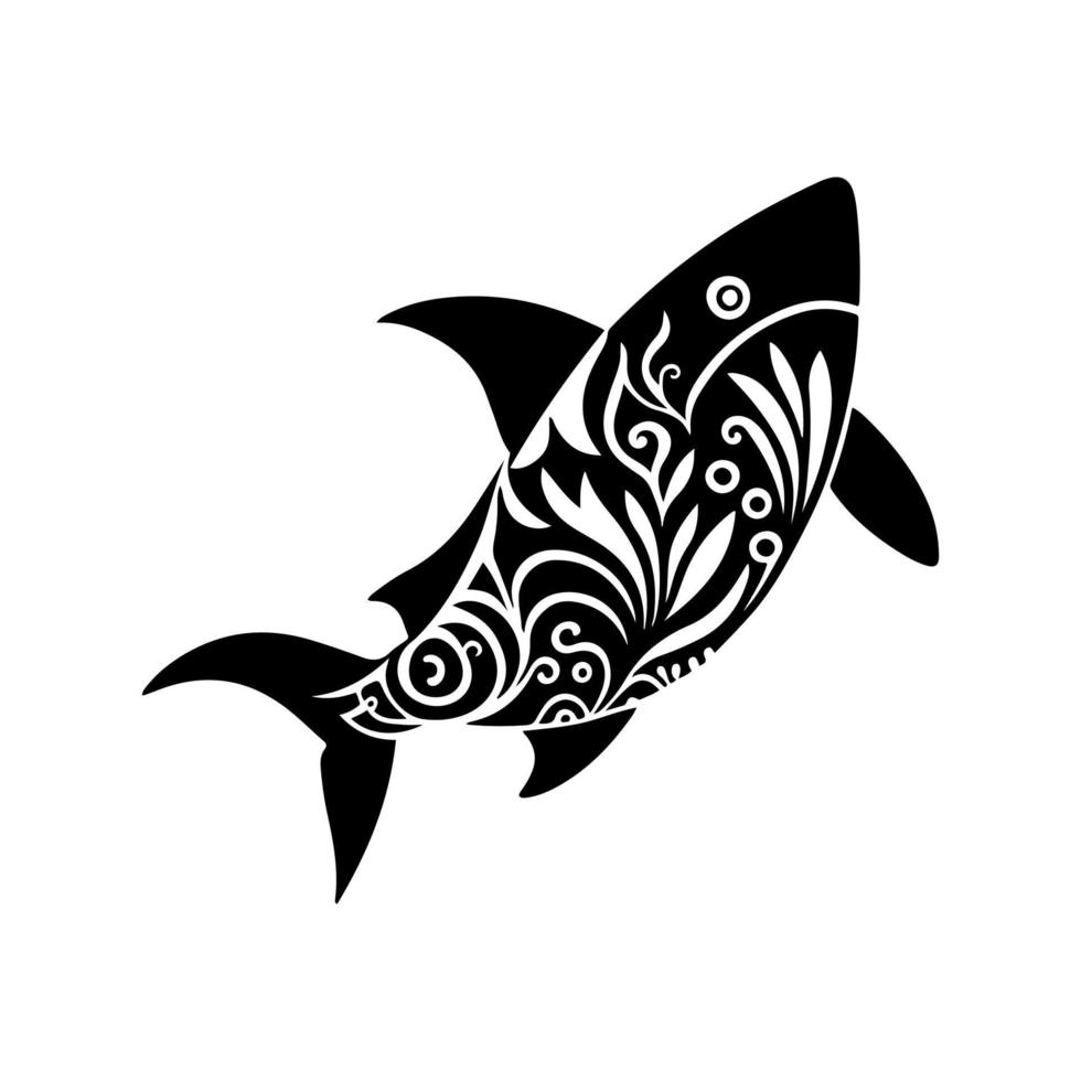 Intricate zentangle shark design, perfect for tattoos. Vector illustration suitable for sea and ocean-themed projects, apparel, and prints.