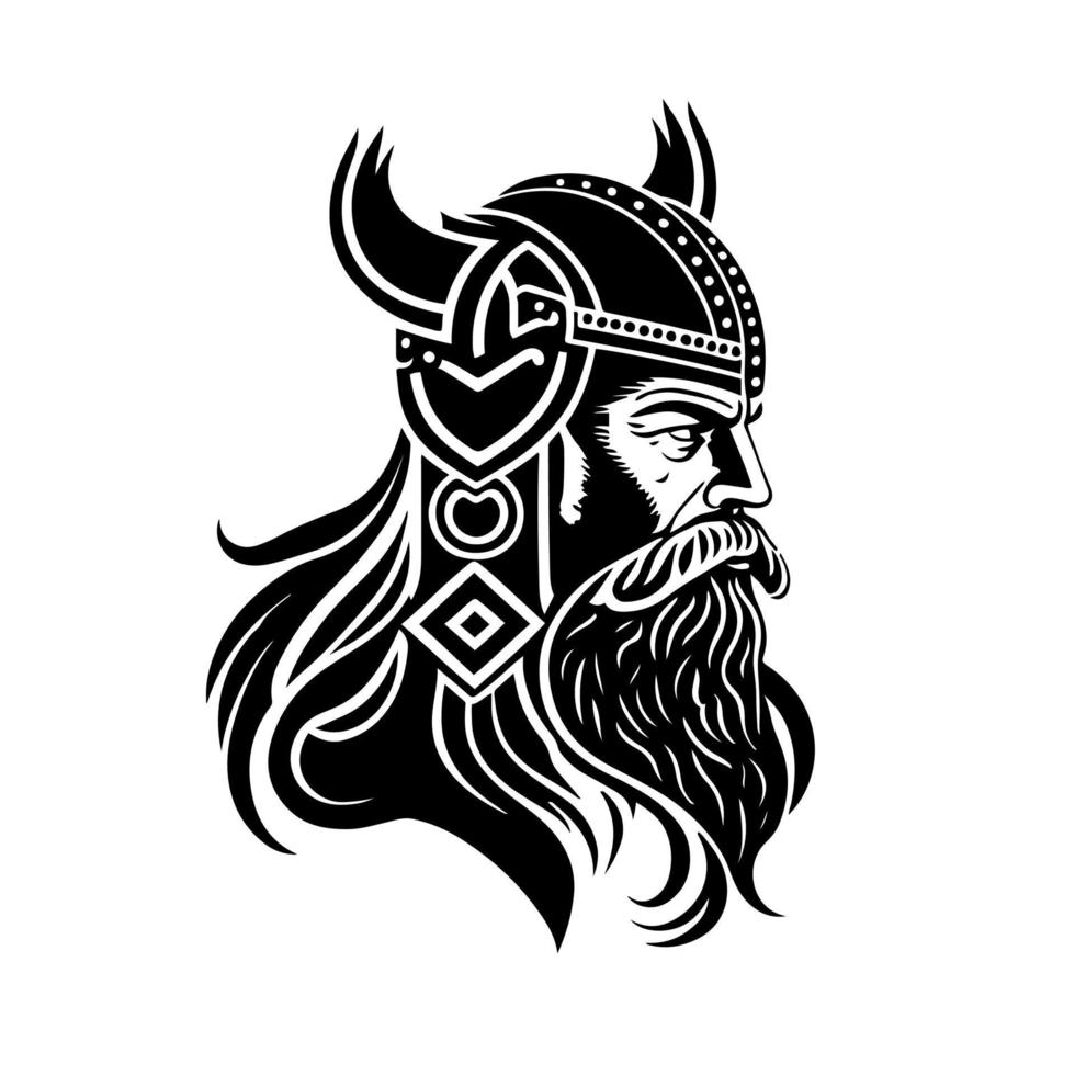 Fierce Spartan Warrior in Horned Helmet. Monochrome Vector Illustration Ideal for Sports Teams, Fitness, and Gym-Related Designs.