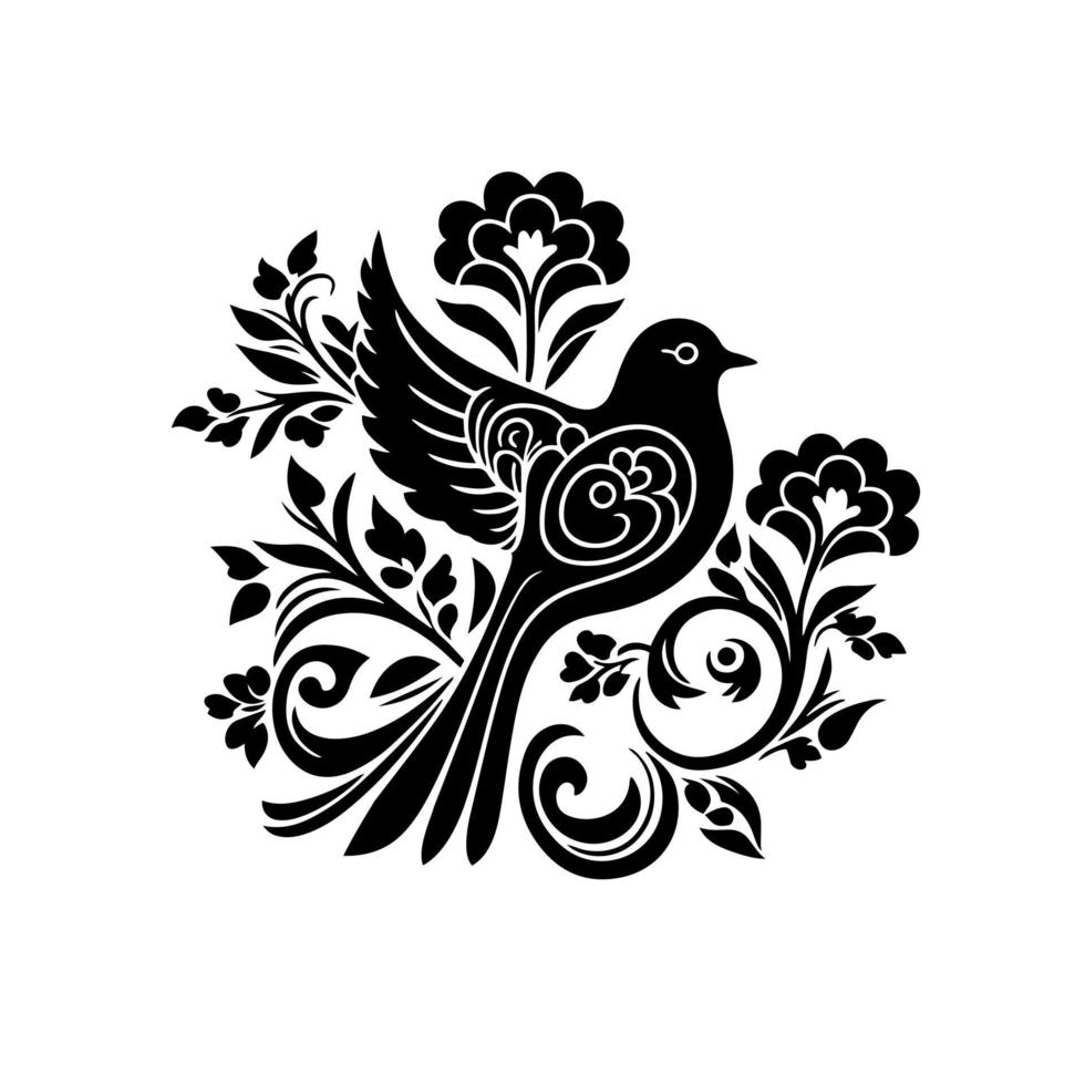 Elegant flying dove with floral ornament vector illustration. Perfect for wedding invitations, religious events, and other related designs.