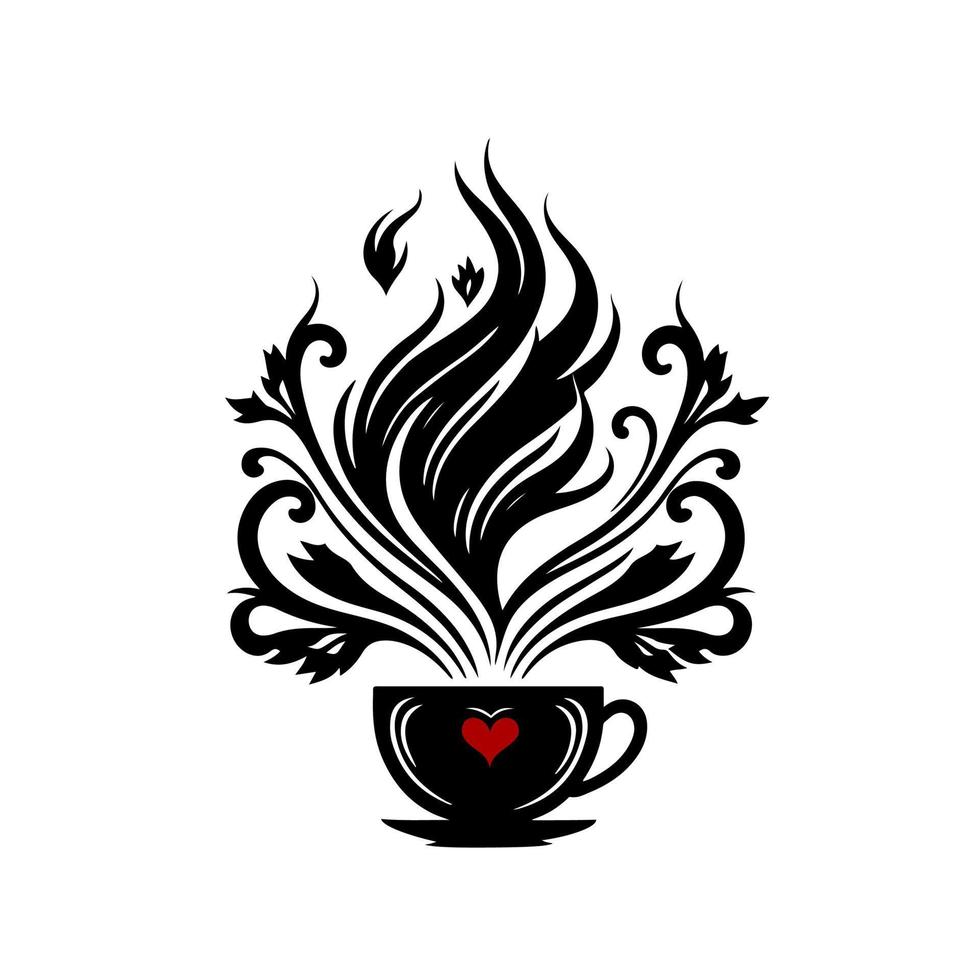 elegante café taza con florido floral modelo y corazón acento. Perfecto para cafetería, restaurante, cocina, café comercio, y relacionado con el estilo de vida diseños vector ilustración.