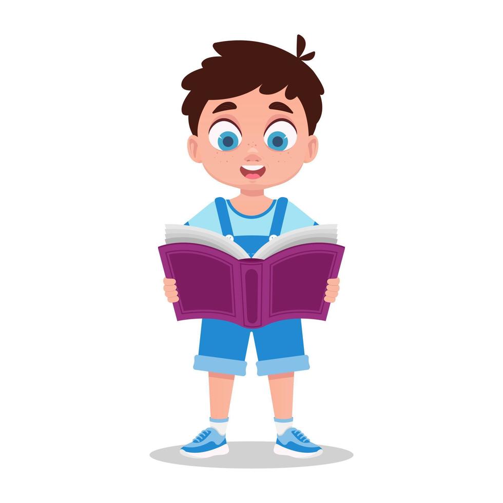 Cute child reading a book, vector illustration