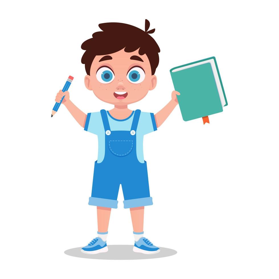 Cute boy with notebook and pen in hand vector