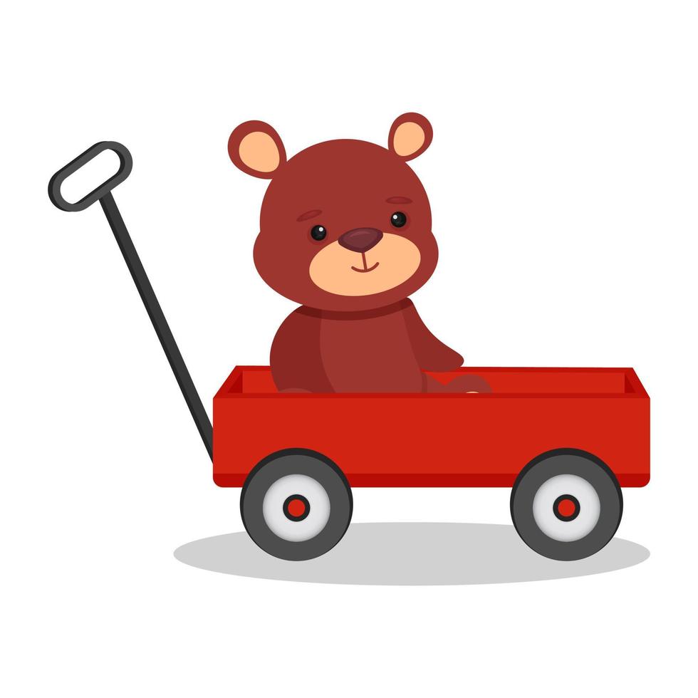 Teddy bear in a red cart. Vector illustration