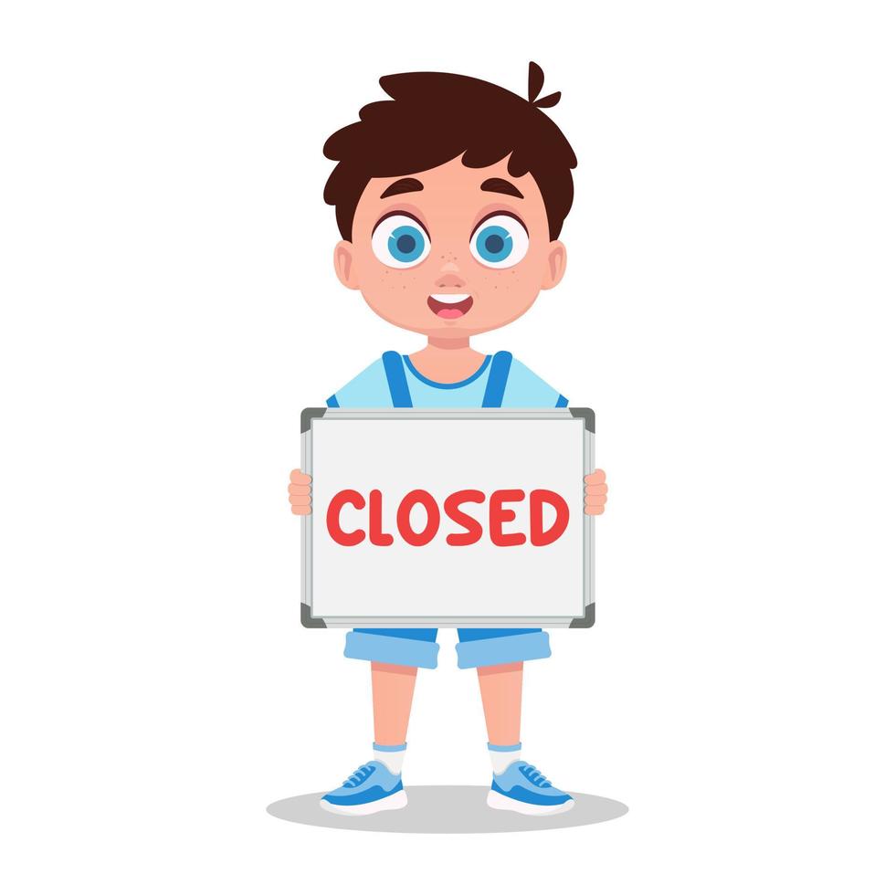 Boy holding a sign, closed vector