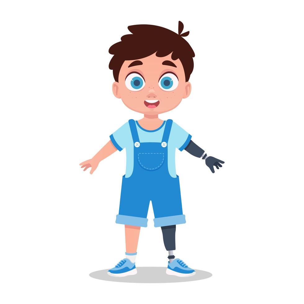 Child with a prosthetic leg and arm vector