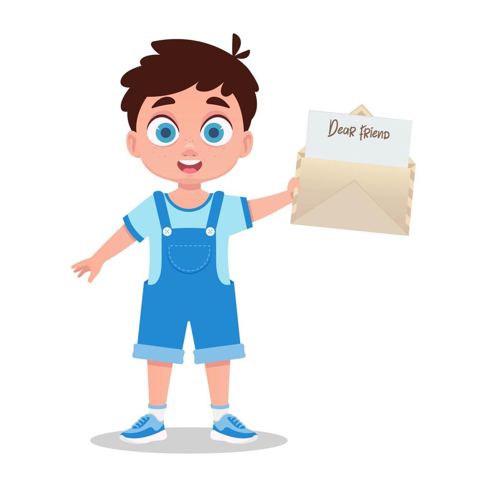 Cute boy got an envelope. Vector illustration