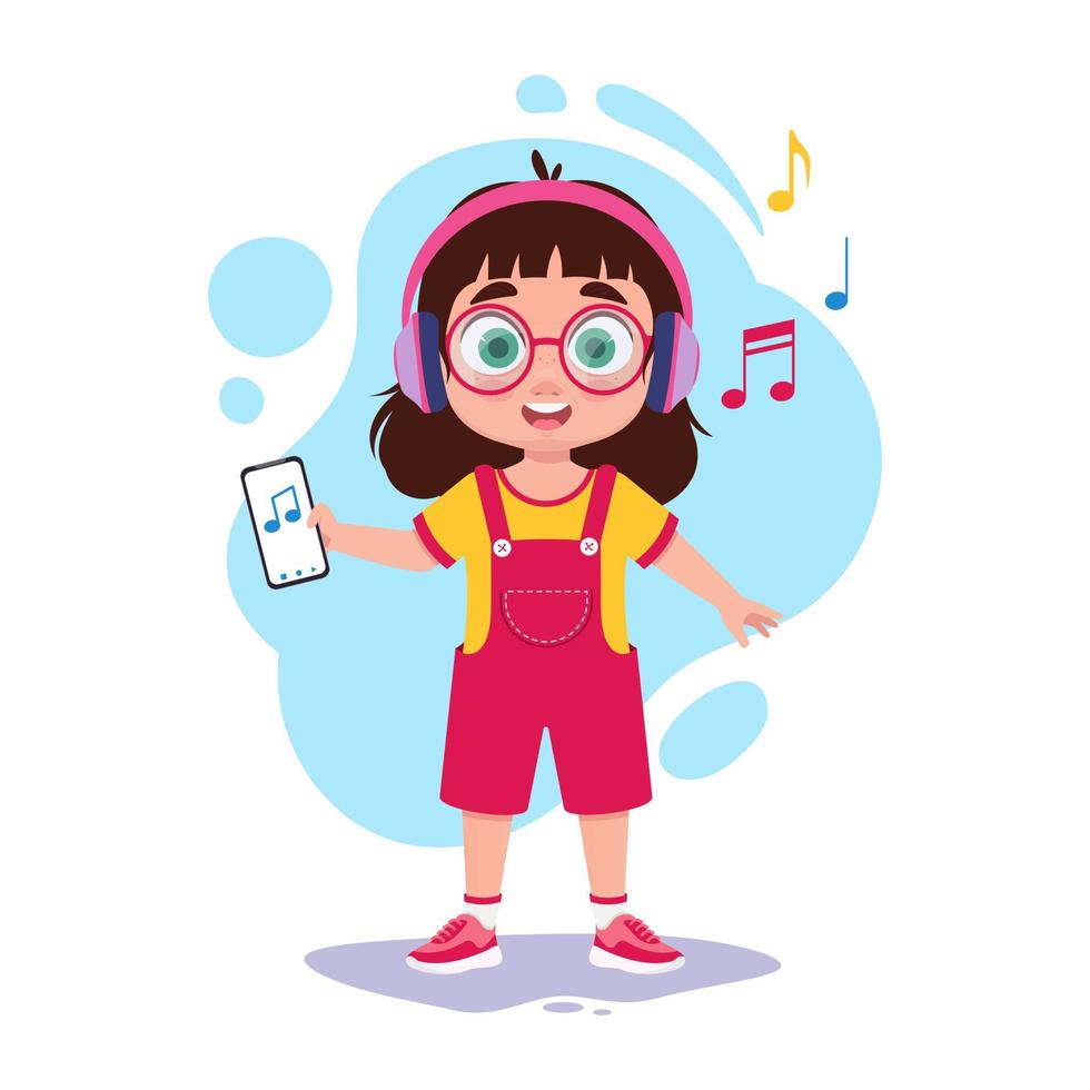 Cute girl in headphones listening to music vector