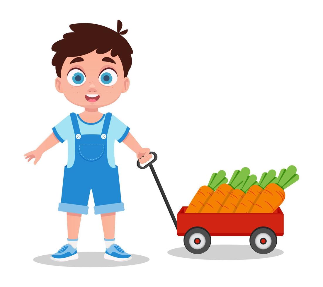 Child with carrot harvest. Vector illustration