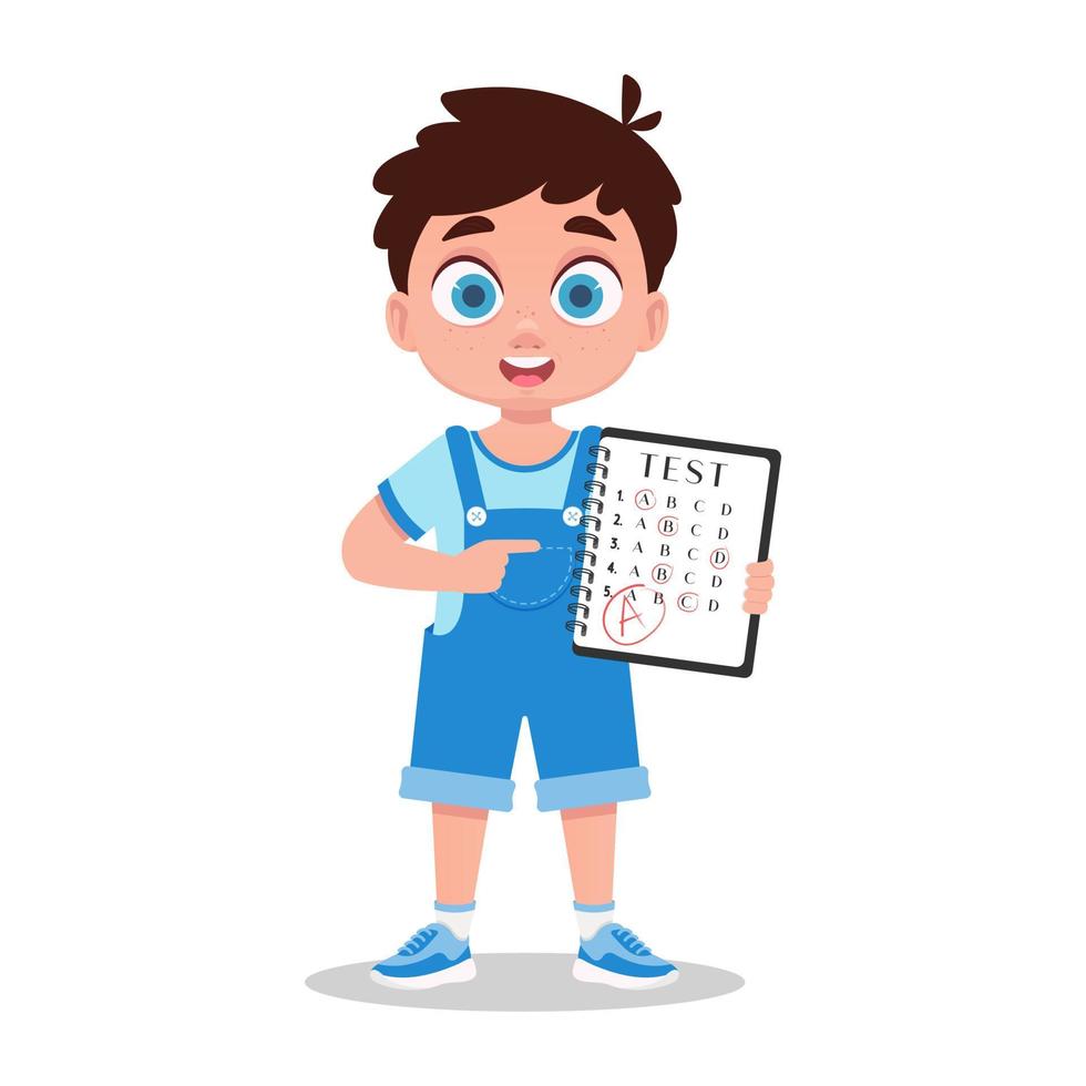 Cute boy passed the test with excellent marks vector