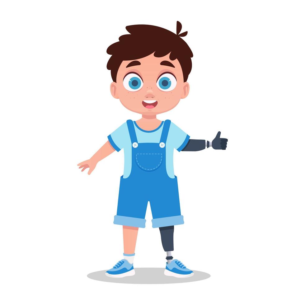 Child with a prosthetic leg and arm vector