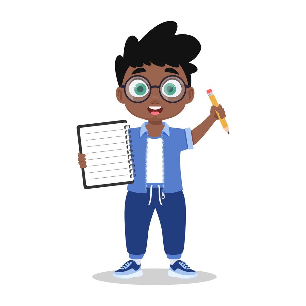 Cute boy with notepad and pen vector