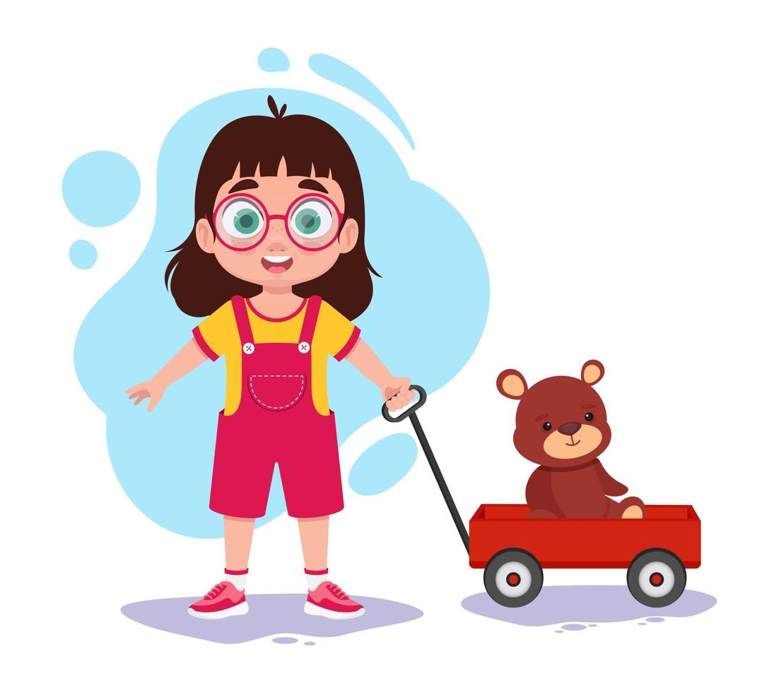 Girl playing with a teddy bear vector