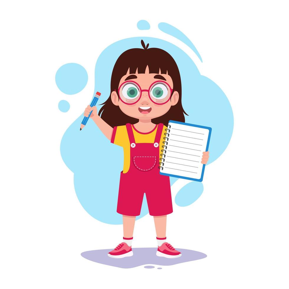 Cute girl with notebook and pen vector