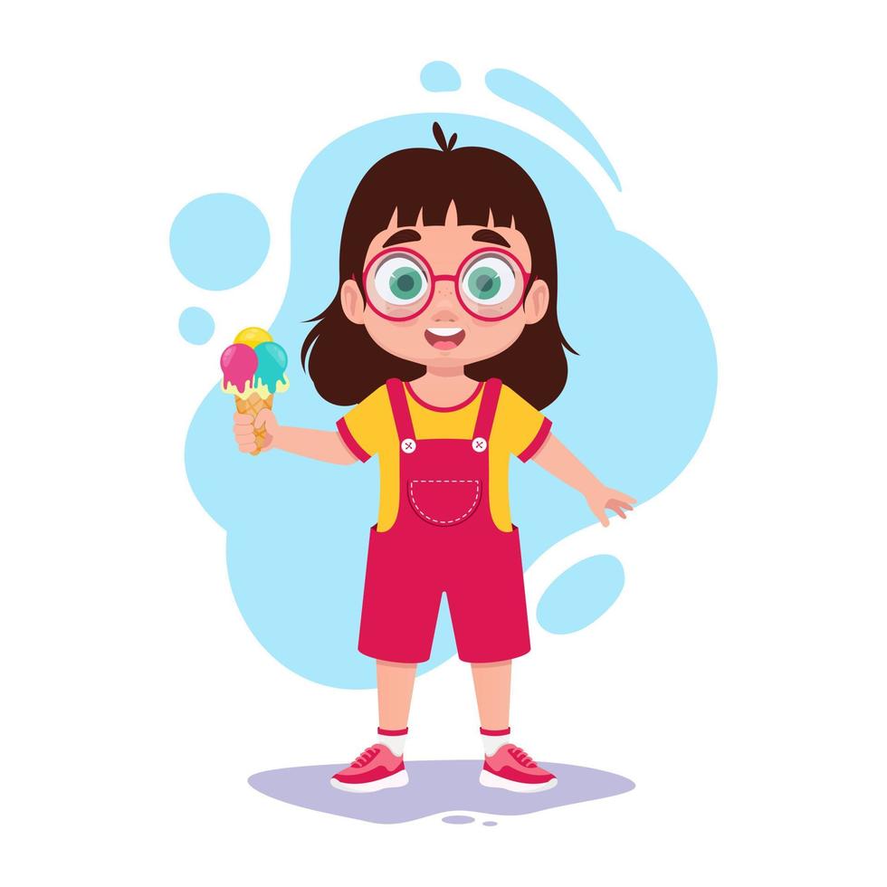 niño con hielo crema en mano vector