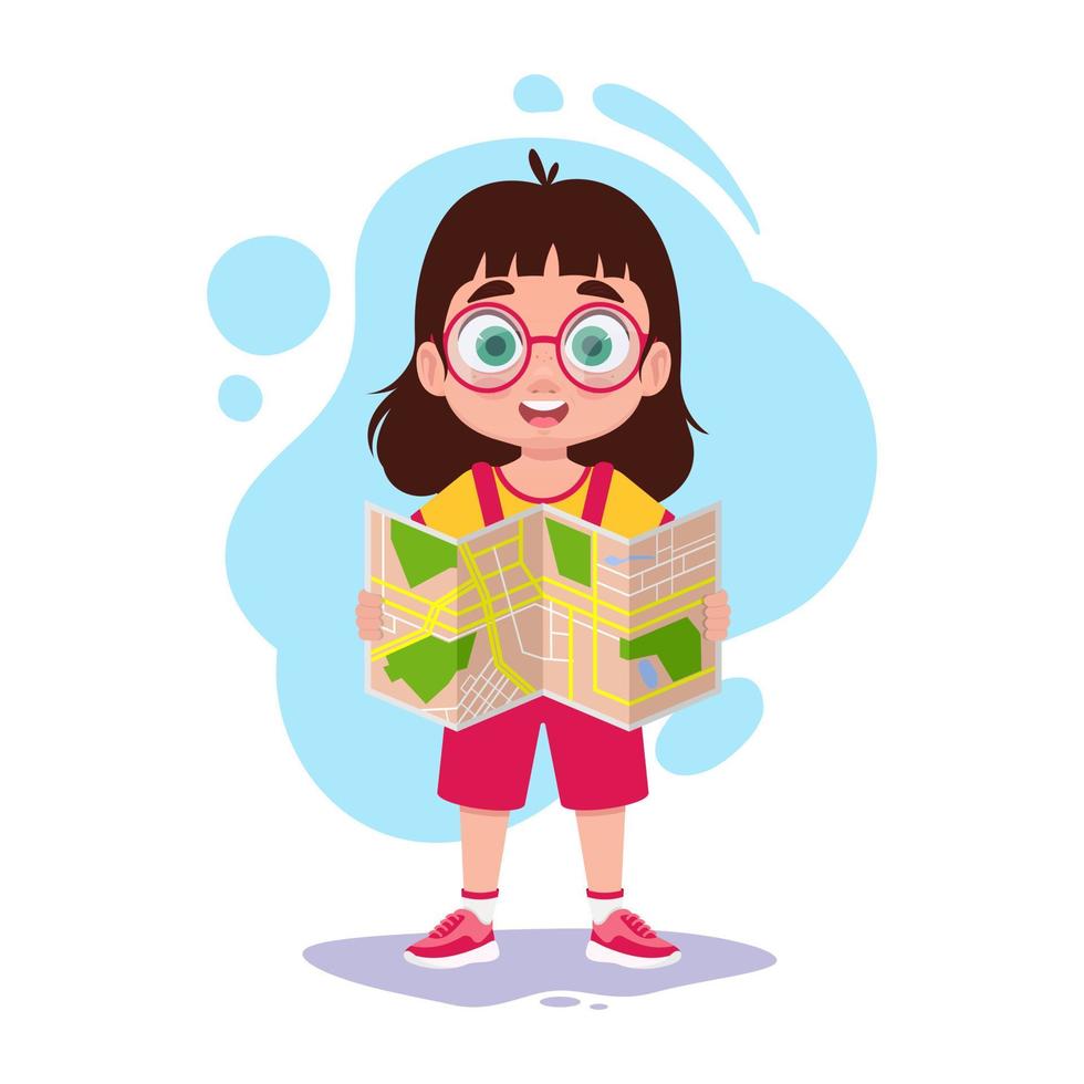 Girl holding a map vector