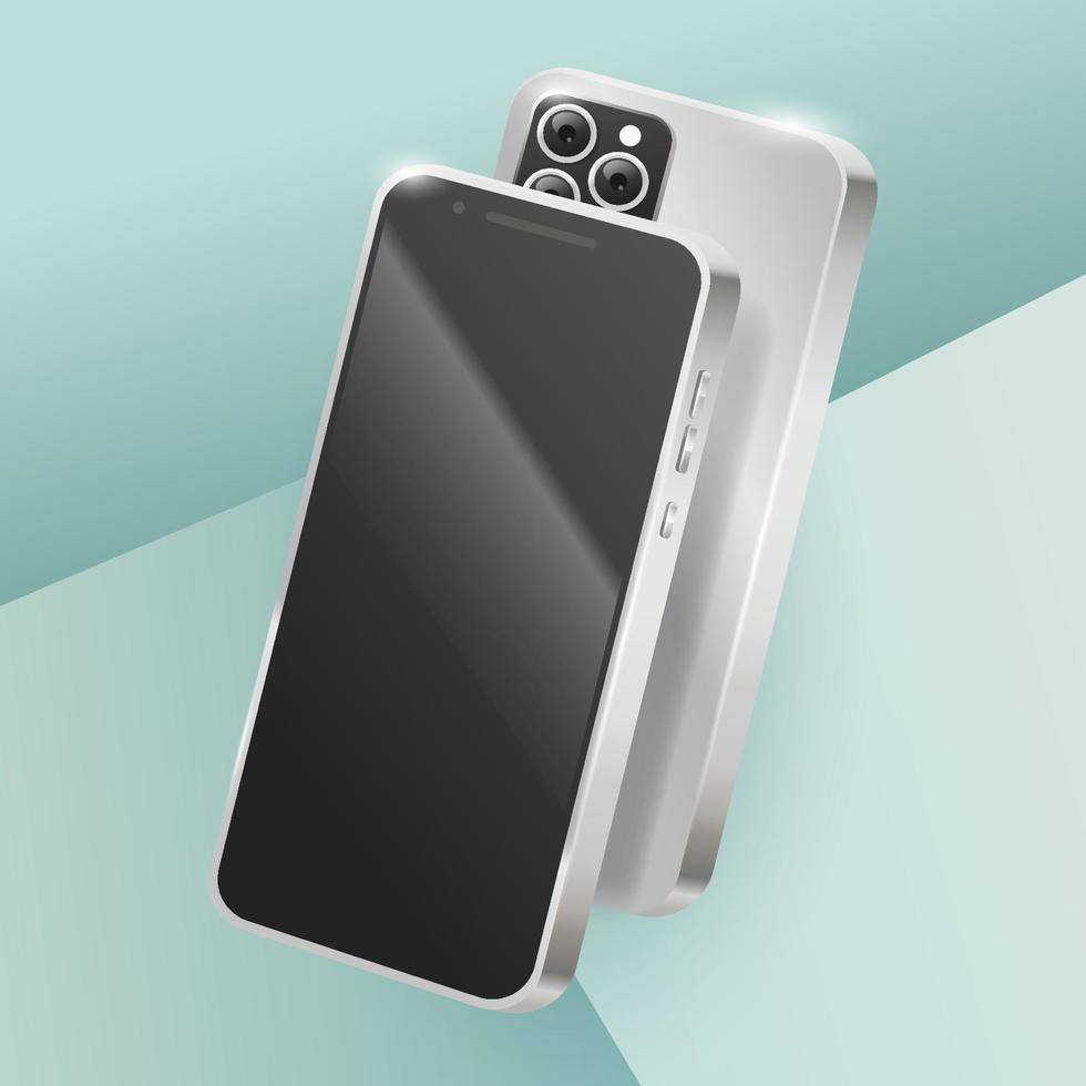 3D Silver Mobile Phone Mockup Template vector