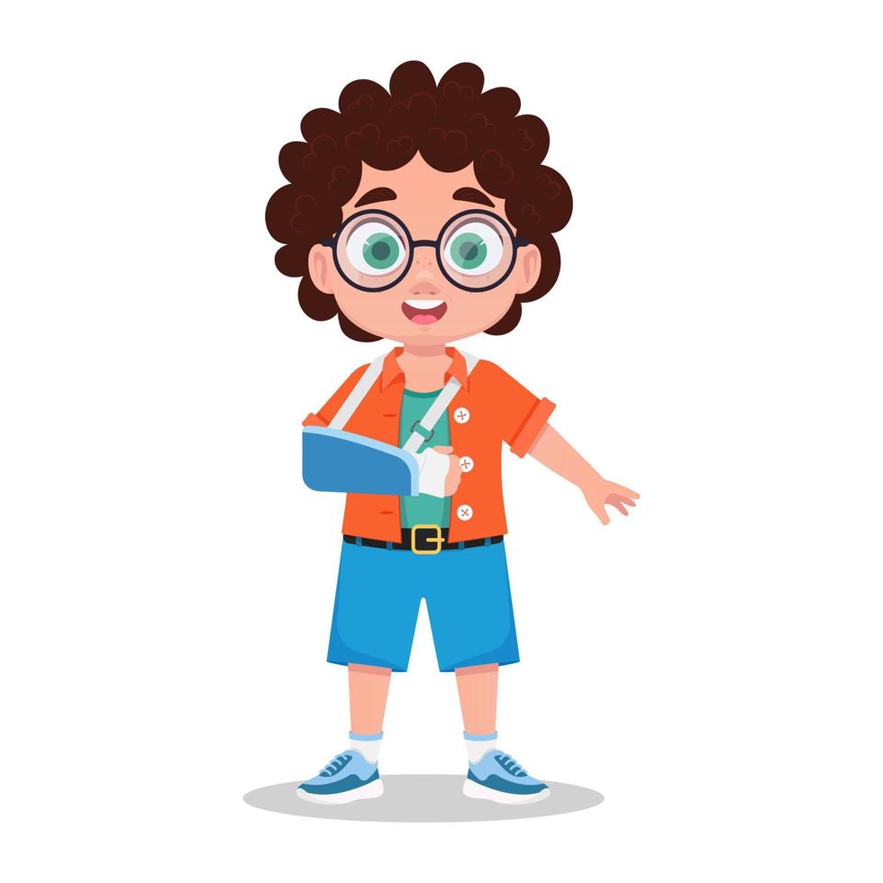 Cheerful boy with a broken arm vector