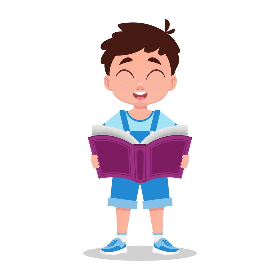 Cute boy reading a book with pleasure vector