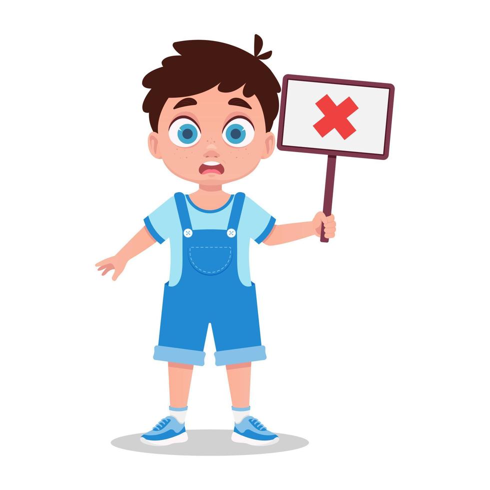 Cute boy holding a disapproving sign vector