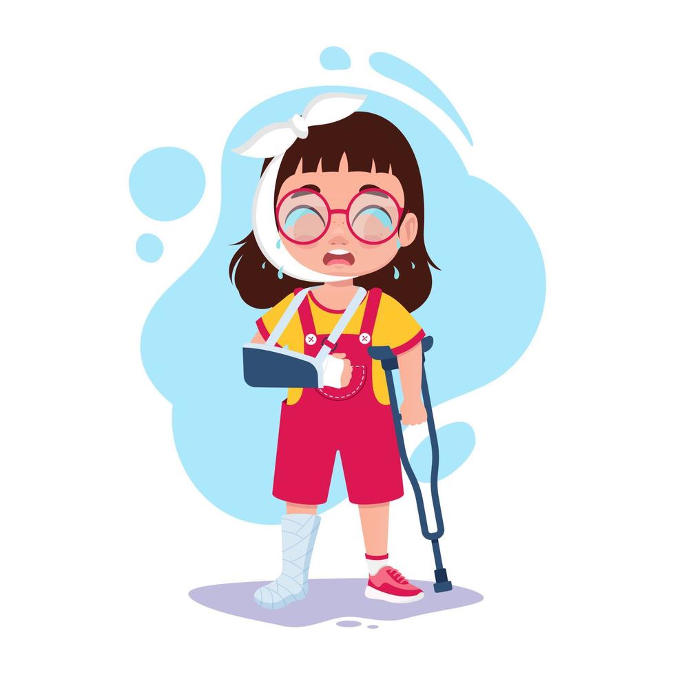 Child with broken arm, broken leg vector