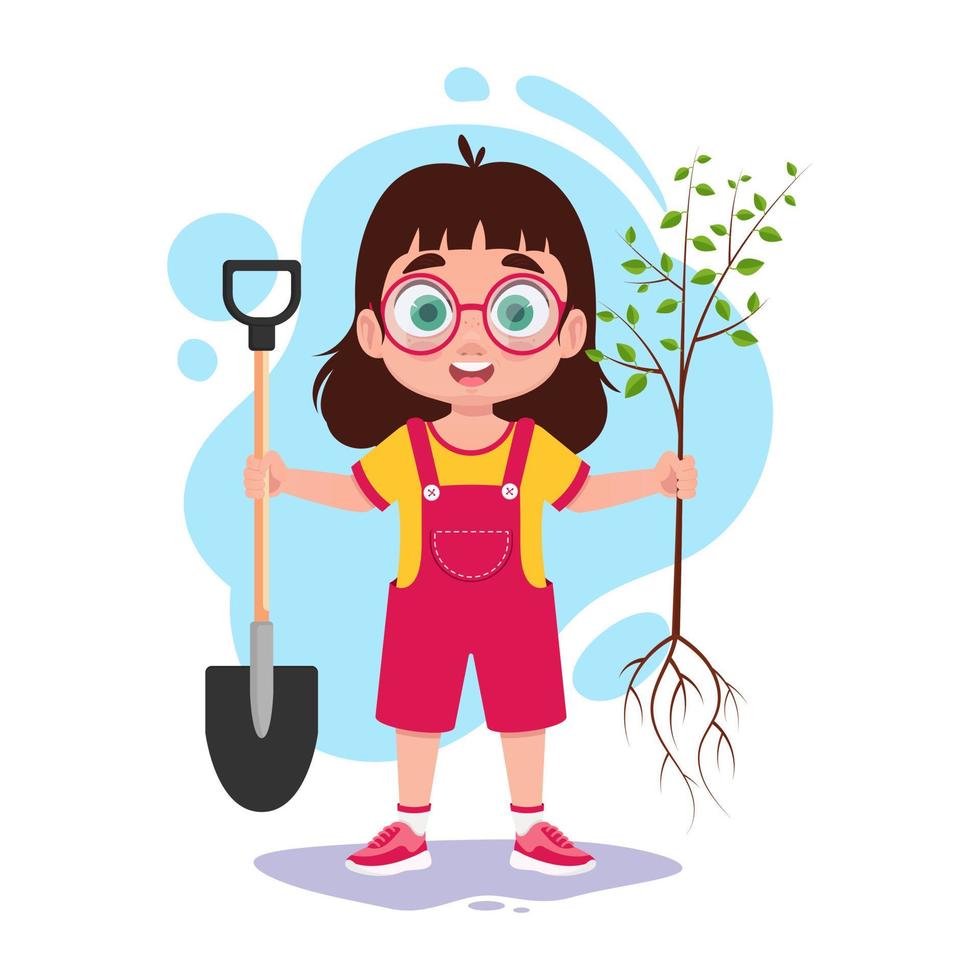 Girl with a shovel and a tree in her hands vector