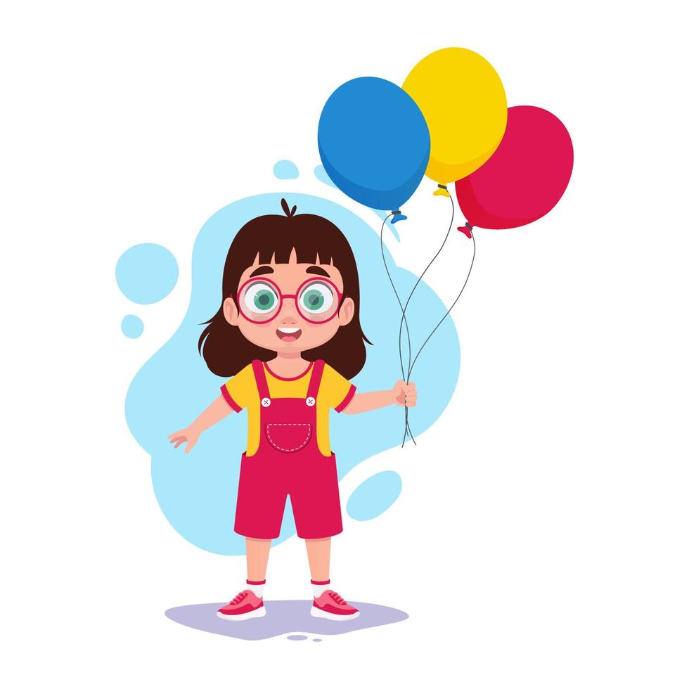 Girl with balloons in her hands vector